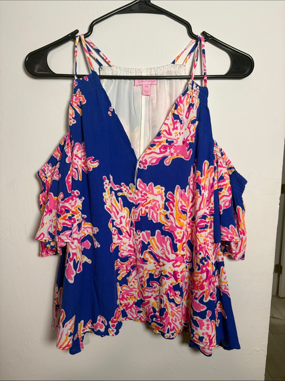 Lilly Pulitzer Royal Blue Cold-Shoulder Camisole with Pink Coral Print size XXS